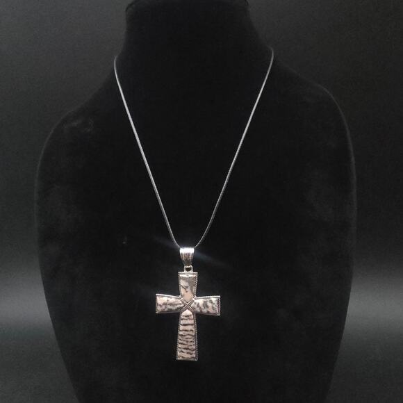 Pink Zebra Jasper Cross Pendant Necklace on Black Cord - Picture 2 of 10